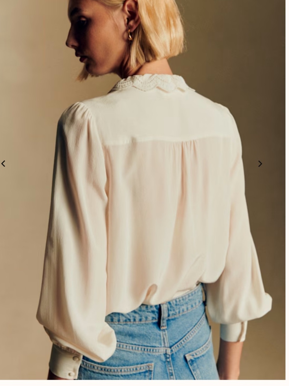 Sezane CHLO SHIRT Silk Cream Lace-Trim Button Blouse size 8 - Picture 3 of 8